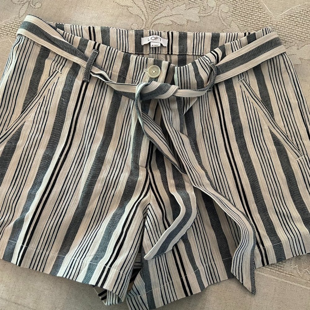 LOFT dark green and off white striped shorts